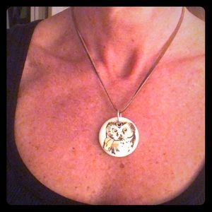 Ceramic owl pendant necklace. 16 in length.